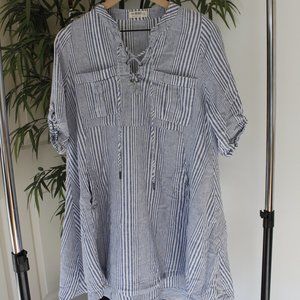 4our Dreamers Beachy Lace Up Neck Stripe Dress Med